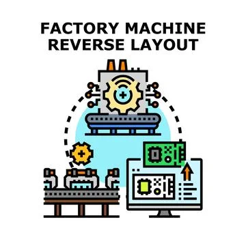 Factory machine reverse engineering data layout 库存插图