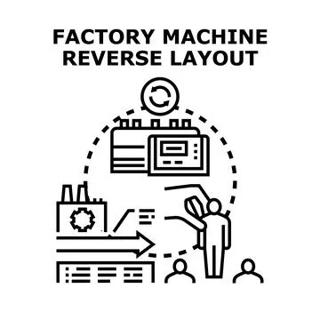 Factory machine reverse layout production process Stock Illustration