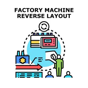 Factory machine reverse layout production process Stock Illustration