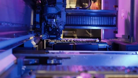 Factory Machine At Work: Printed Circuit Board Assembled With Automatic Stock Footage 201835146