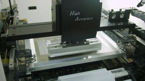 Factory machinery. Paste soldering on a printed circuit board Stock Footage 86798700