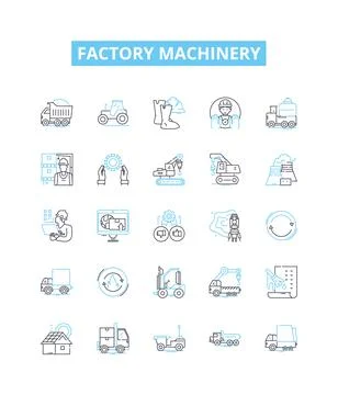Factory machinery vector line icons set. Machinery, Factory, Equipment Stock Illustration