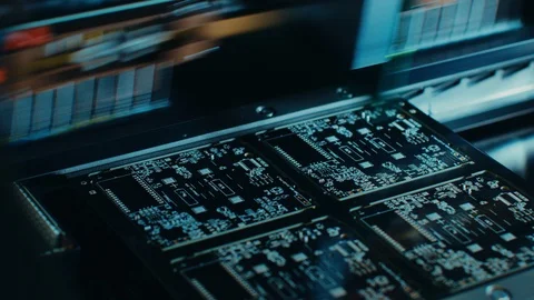 Factory Machinery at Work Printed Circuit Board Being Assembled with Robotic Arm Vidéo 98190042