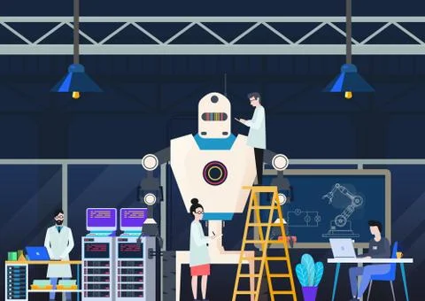 Factory for making robots or cyborgs Stock Illustration