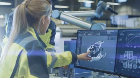 At the Factory: Male Mechanical Engineer and Female Chief Engineer Discuss Stock Footage 104006210