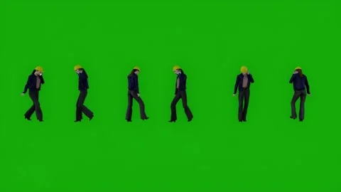 Factory manager on green screen walking and talking on the phone with six differ Stock Footage 204792883