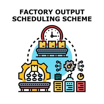 Factory manufacturing output scheduling processing scheme concept 库存插图