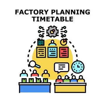Factory manufacturing planning process creating production timetable schedule Stock-Illustration