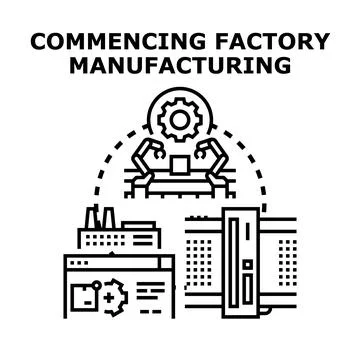 Factory manufacturing process automation and industrial production Stock Illustration