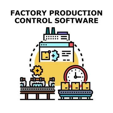 Factory manufacturing process automation software controlling production Illustrazione stock