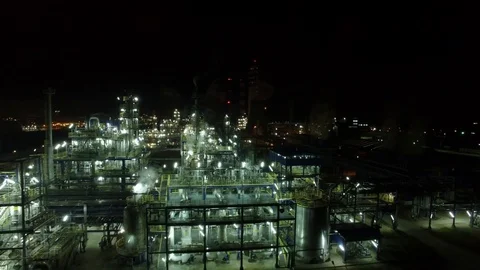 Factory at night, aerial view Stock Footage 86866343