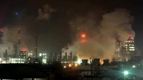 Factory at night Stock Footage 72684428