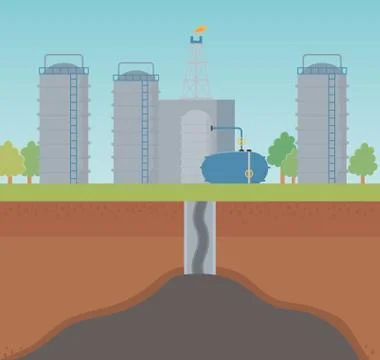 Factory oil extraction process fracking Stock Illustration