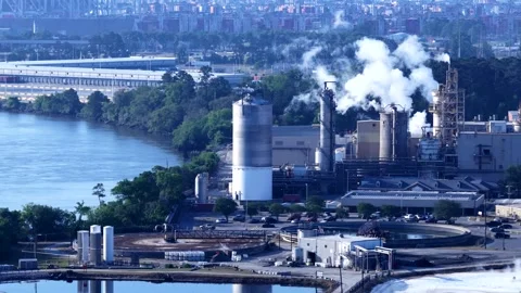 Factory Operations Along the Savannah Georgia Waterfront Stock Footage 334861098