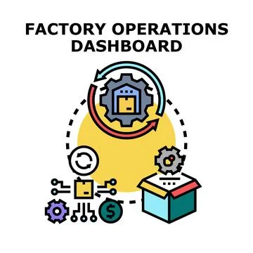 Factory operations dashboard managing production process Stock Illustration