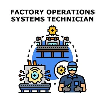 Factory operations systems technician working with automation Stock Illustration