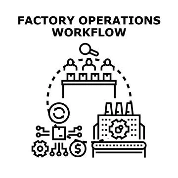 Factory operations workflow process and production management Stock Illustration