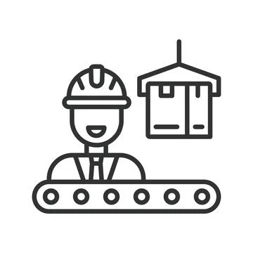 Factory operator, icon in line design. Factory, operator, worker, machinery Stock-Illustration