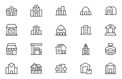 Factory outline Icon Set. A dynamic collection of icons representing manufa.. Stock Illustration