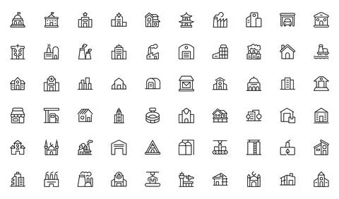 Factory outline Icon Set. A dynamic collection of icons representing manufa.. Stock Illustration