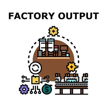 Factory output process producing goods and managing profit Ilustración de archivo