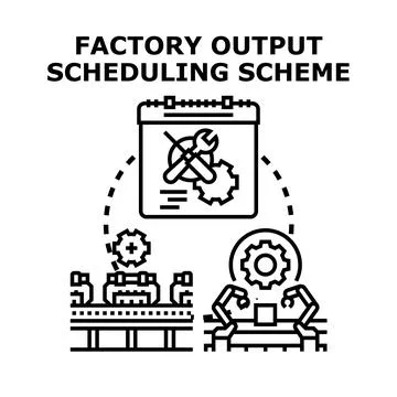 Factory output scheduling scheme planning production process Illustrazione stock