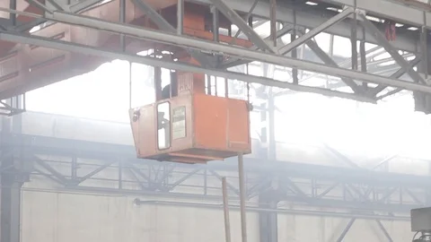 Factory overhead crane inside factory building. Stock Footage 87913270