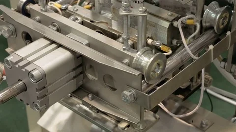 Factory packing machine with pipes and rolls Stock Footage 71584761