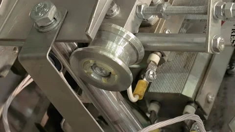 Factory packing machine with pipes and rolls Stock Footage 91148984