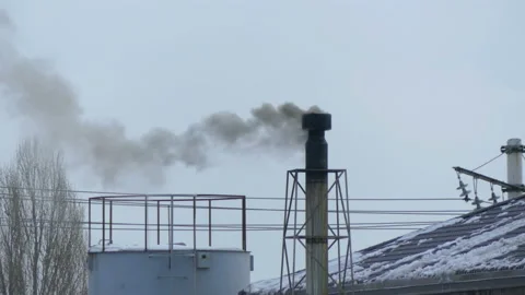 Factory pipe black smokes Stock Footage 86595400