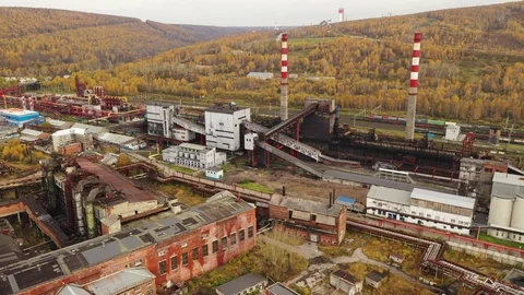 Factory pipe with burning flame. Top view on metallurgical plant Video stock 119805295