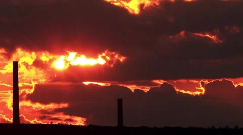 Factory pipe polluting air at sunset. environmental Problems. (timelapse) Stock Footage 40253026