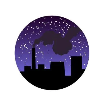 Factory pipe with smoke at night Stock-Illustration