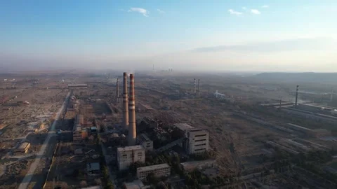 Factory pipes aerial view Stock Footage 243698961