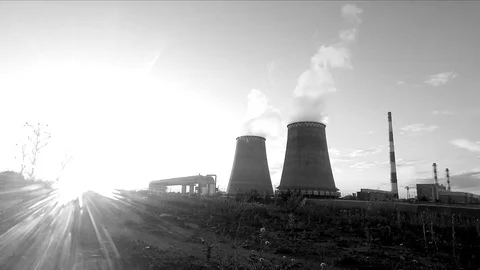 Factory pipes black and white timelapse Stock Footage 81600425