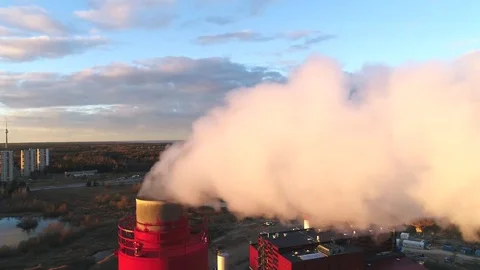 Factory pipes smoke at sunset Stock Footage 73918470