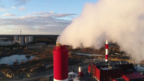 Factory pipes smoke at sunset Stock Footage 73918587