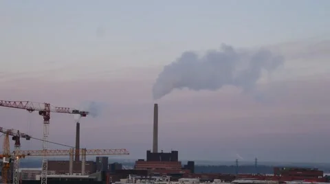 Factory pipes with smoke in winter Stock Footage 60761154