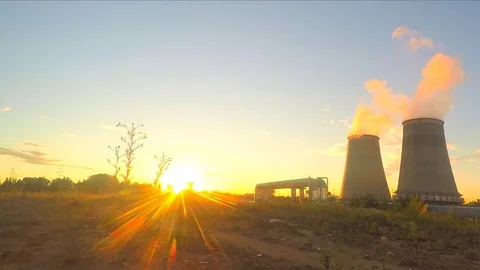 Factory pipes at sunset timelapse Stock Footage 81604689