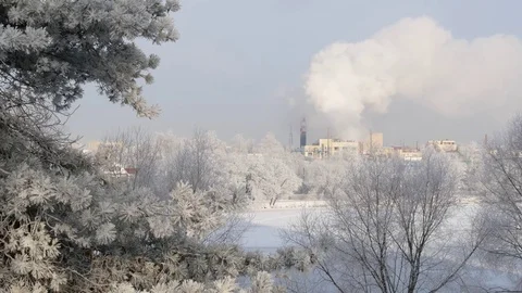 Factory plant smoke stack over blue sky background. Energy generation and air en Stock Footage 85087591