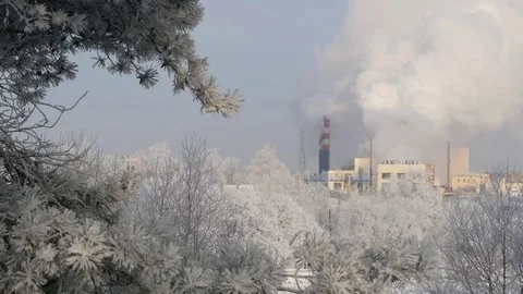 Factory plant smoke stack over blue sky background. Energy generation and air en Stock Footage 85087648