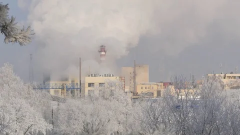 Factory plant smoke stack over blue sky background. Energy generation and air en Stock Footage 85087770