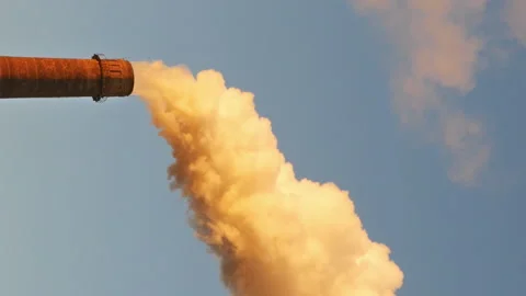 Factory plant smoke stack over blue sky background Stock Footage 91163874