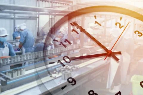 Factory plant workers working over times, Labor working hours of food facto.. Stock Photos