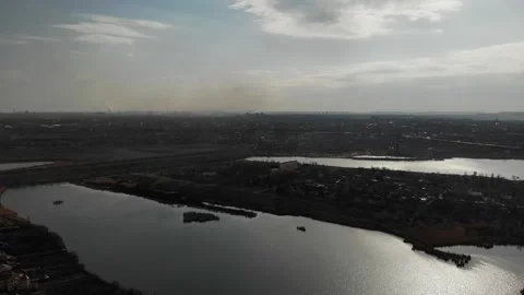 Factory pollutes the environment aerial view Stock Footage 233812128