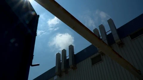 Factory polluting air without a filtration system, chimneys Stock Footage 116745476