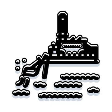 Factory polluting environment discharging wastewater into river Stock Illustration