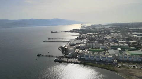 Factory port aerial view Stock Footage 238599874