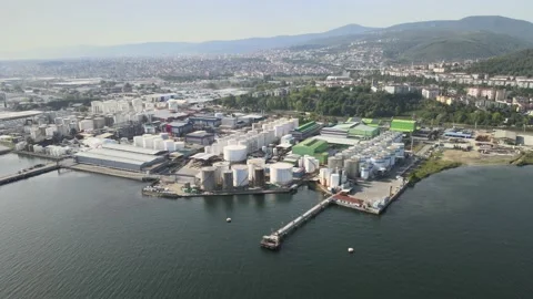 Factory port aerial view Stock Footage 238600366