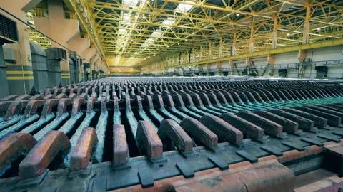 Factory premises with a production line of copper pieces Stock Footage 159481081